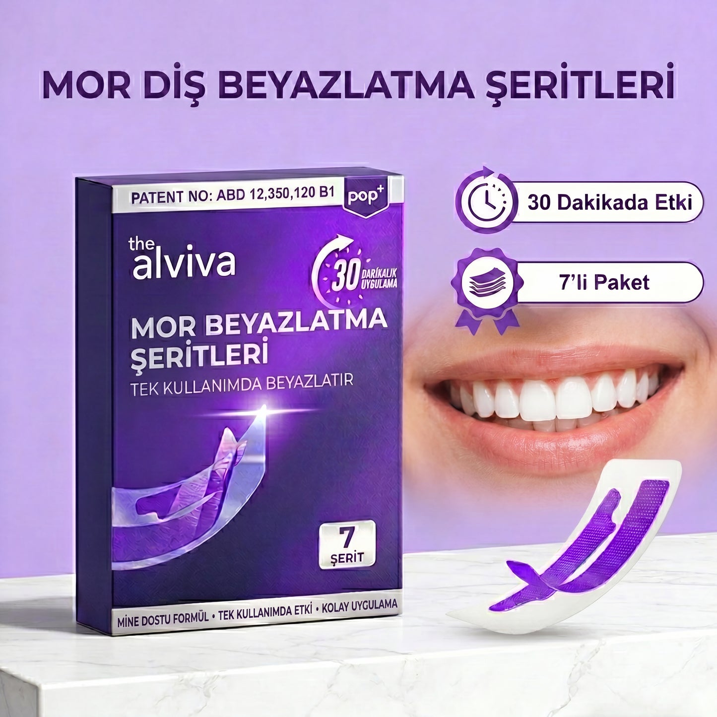 Profesyonel Mor Diş Beyazlatma Bandı (7li)